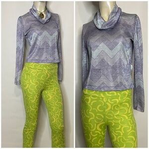 Y2K Rampage Shimmery Lavender Purple Cowl Neck Chevron Striped Top
